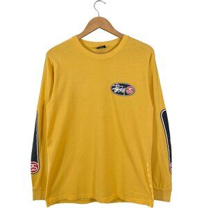 Stussy Oval Grid Longsleeve Crewneck T-shirt Honey Yellow men's size Small